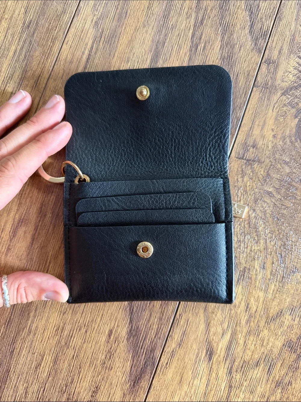 Itzy Ritzy Black Leather Key Ring Pouch with Gold Accent